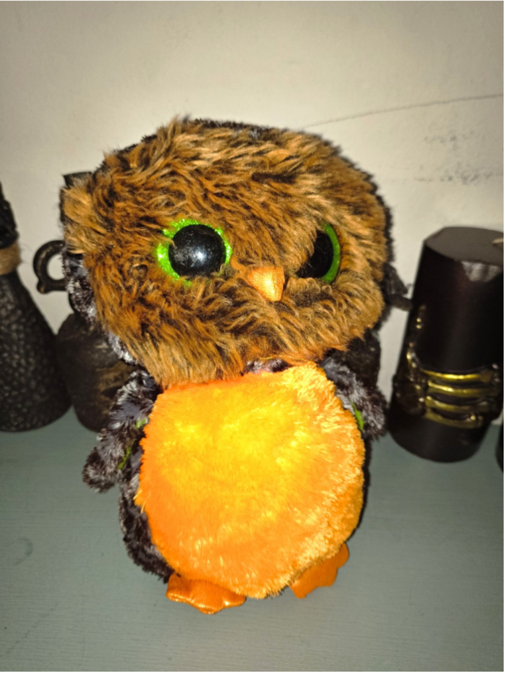 Ty Beanie Boos Midnight Owl Plush Stuffed Animal Black/Gray Orange Belly